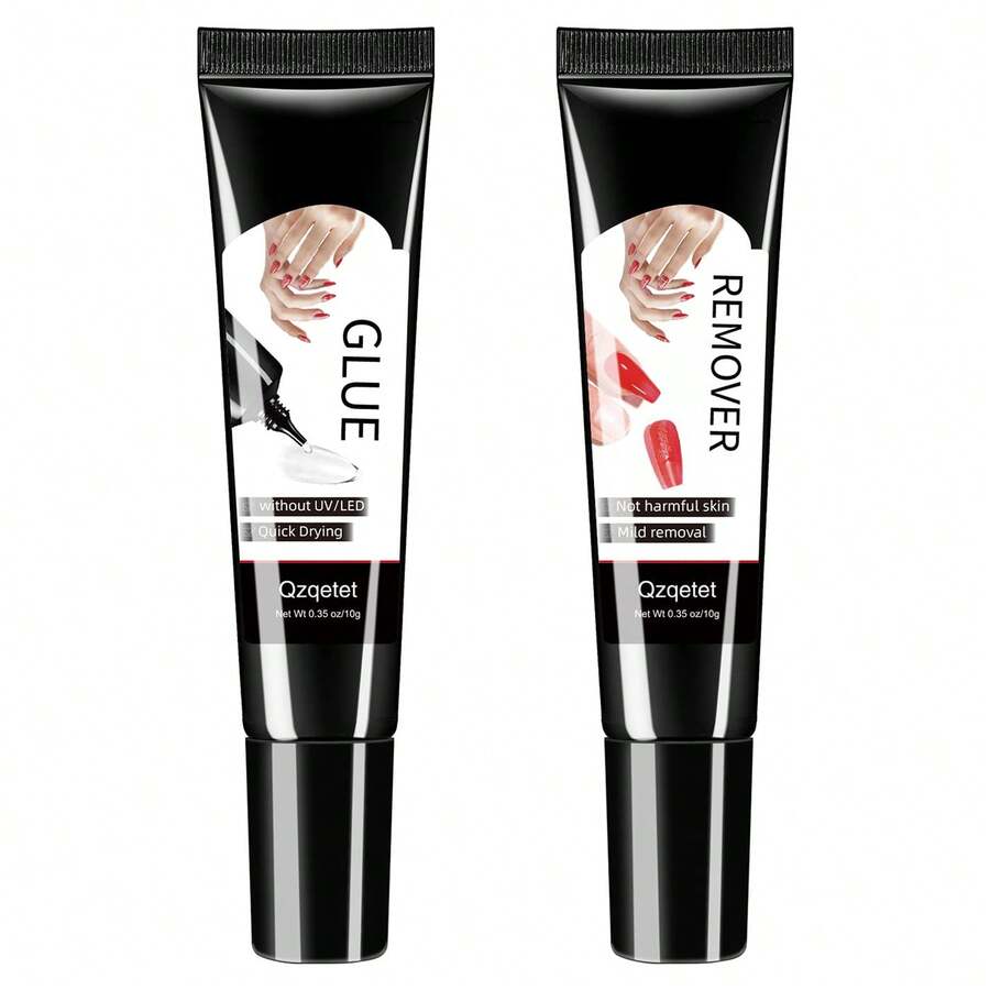 New Quick Dry Upgraded Version 10g Semi-Solid Nail Glue With 10g Remover, Press On Nail Tips, No UV Lamp Required, Long Lasting False Acrylic Nail Kit Glue Gel - 20g - 查看 1