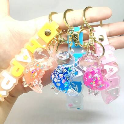 Dinosaur Liquid Keychain, Decorative Couple Keyring, Small Gift For Backpack, Car