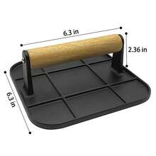 Heavy-Duty Hamburger Press With Heat-Resistant Handle, Cast Iron Hamburger Crusher, Sandwich Press, Round Hamburger Crusher, Suitable For Stovetop Use, Meat Pressing, Barbecue Accessories, And Kitchen Tools - 方形 - 查看 6
