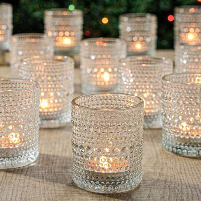 Transparent Glass Candle Holders With Different Sizes Of Crystal Points, Tabletop Decorations/Wedding Decorations/For Birthday Parties, Weddings, Romantic Home Decor Scenes