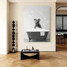 Con marco 1 Pieza de Arte en Lienzo Enmarcado de Pit Bull para Baño - Decoración de Pared Divertida de Perro en la Bañera, Decoración Humorística para Sala y Dormitorio, Regalo Ideal, Decoración para Baño - Enmarcado - Ver 5