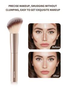 MAANGE 1支专业化妆刷，可用作散粉刷、腮红刷、高光刷，斜角管状化妆刷，柔软纤维材质，方便携带，旅行必备，化妆配件礼品，赠送亲友，赠品 - 金色 - 查看 6