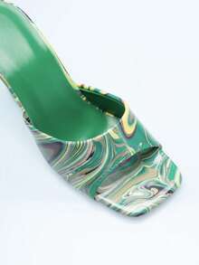 Rollcall 女士时尚彩绘高跟凉鞋，派对露趾一脚蹬户外穿绿色高跟凉鞋 - 橄欖綠 - 查看 5