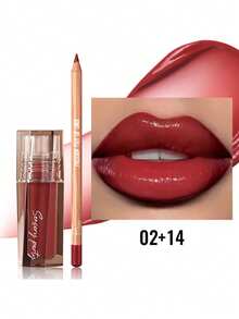Pudaier Bộ 1 bút kẻ viền môi + 1 son dưỡng môi, công thức mềm mịn, dưỡng ẩm lâu trôi, kẻ viền môi hoàn hảo, phù hợp với mọi tông da, tuyệt vời cho các lễ hội âm nhạc, tiệc tùng và quà tặng ngày Valentine. - 02+14 - Xem 3