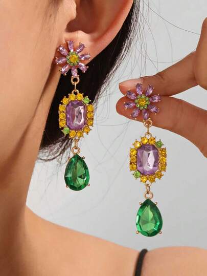 1 par de pendientes creativos geométricos y coloridos, pendientes elegantes y de lujo de moda para mujeres