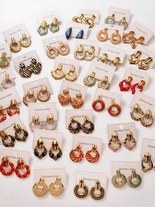 20 对 - （随机）不锈钢耳环，优雅款式，防过敏不锈钢耳环套装，送给女性朋友的最佳耳环。 - 彩色 - 查看 4