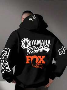 Hoodies Printed With Yamahaa And Fox Racing, Comfortable, Soft, Breathable Pullover, Retro And Street Style, Motocore, FOX Racing Motorcycle Element Hoodie, Fox Racing  Clothing, Autumn And Winter Long Sleeved Hoodie Double-Sided Printing (250g Polyester Fiber), Classic Hot Selling Yamahaa Print Pattern, Suitable For Men And Women, Casual Hip-Hop Version Top, Racing Enthusiasts, Mens Hoodies,Men Gifts - màu đen - Xem 1