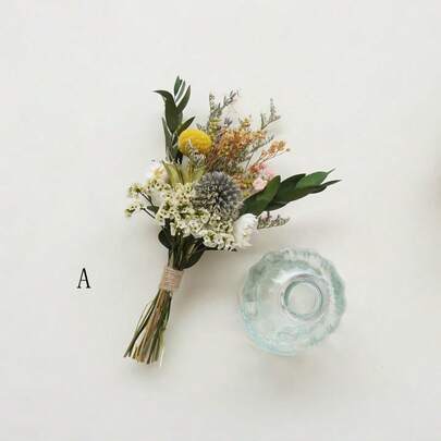 1/2/4支手工干花及永生花迷你花束，尤加利叶、满天星，花束，新娘胸花，乡村风装饰，香氛花束，家居装饰，礼盒装饰