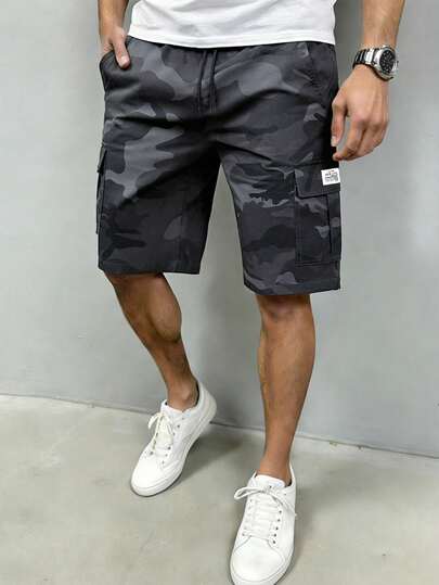 Pantalones cortos de verano para hombres de unicolor con múltiples bolsillos, pantalones deportivos casuales cómodos