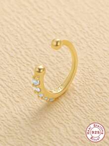 1Pc 925 Sterling Silver Classic Single Row Cubic Zirconia Nose Ring Small And Light Piercing Jewelry Hypoallergenic Pure Silver Suitable For Women's Daily Wear, Parties, And Banquet Occasions - Gold - View 5