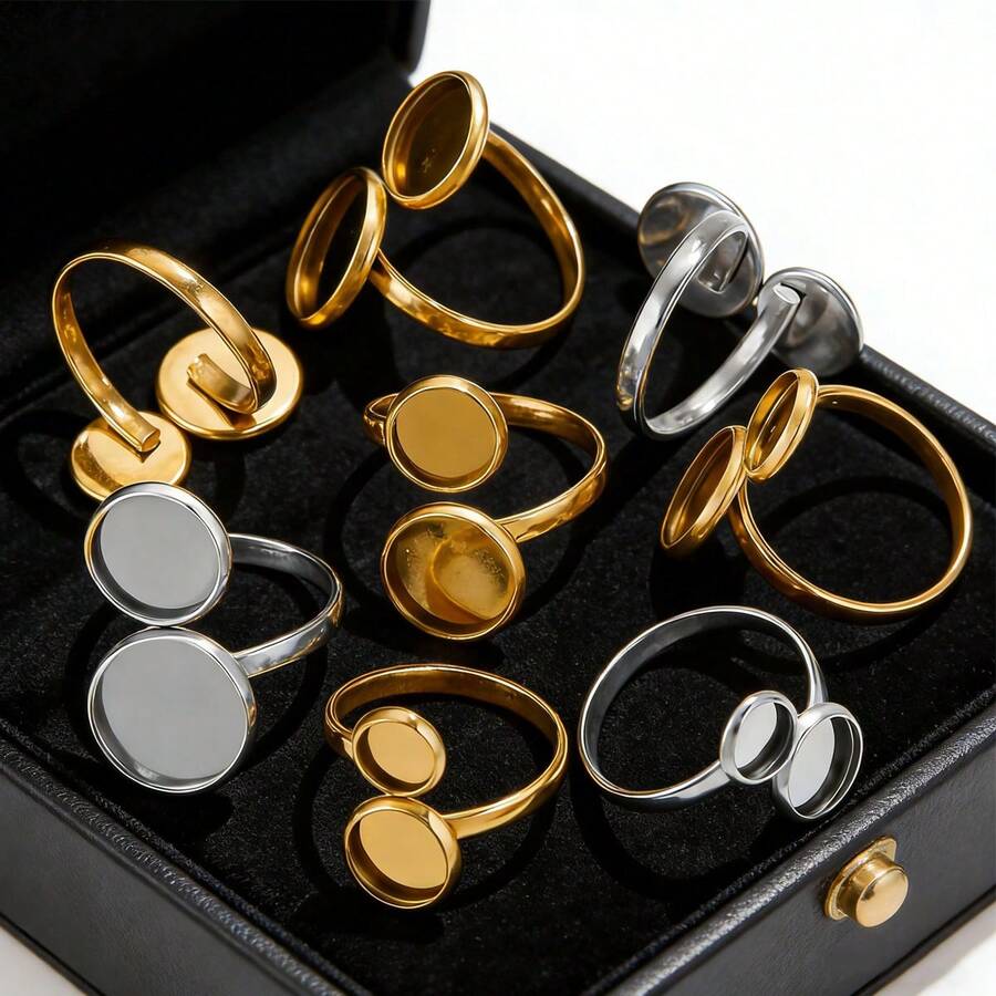 10个装不锈钢时尚戒指托盘，可调节扭曲式底座，适合家庭手工DIY珠宝制作 - B-銀色 - 查看 1