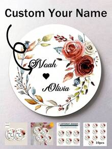 1/2/4/6/10 Pc  Personalized Custom Names: Handmade Round Wooden Coasters, Wedding Coasters | Custom Name Wreath Design, Ideal For Weddings, Table Decorations, Wedding Favors, Gifts, And Valentine's Day Decorations - Beige - View 1