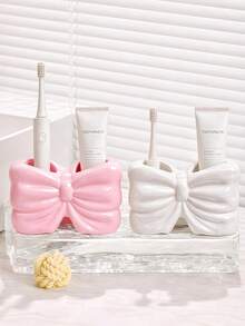 1pc/2pcs Bow Toothbrush Holder & Toothpaste Storage Rack, Bathroom Countertop Organizer - Multicolor - View 6