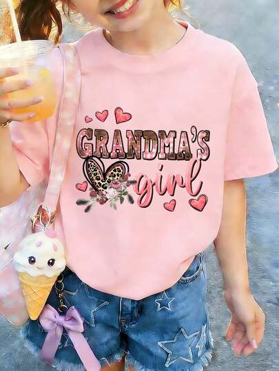 Tween Girls' Casual Graphic Print Crew Neck Short Sleeve T-Shirt, Summer Top