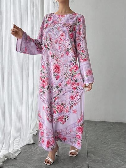Bata casual estampada para mujer, vestido largo y suelto elegante, vestido de fiesta de lujo, abaya árabe tradicional, regalo perfecto para mamá, hija, amigas para Ramadán, Eid, Año Nuevo, Día de San Valentín