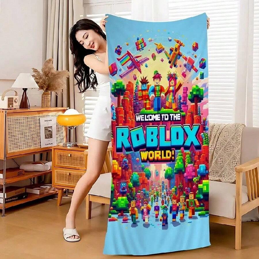 Games R-Robloxs Beach Towel Colorful Bath Towels For  Microfiber Quick Dry Custom Sand Free Beach Yoga Spa Gym Pool(3).Jpg - White - View 1