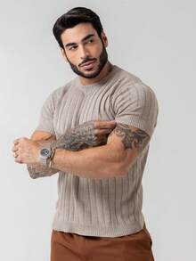 TRICOT DE LUXO Men's Lightweight Textured Knit T-Shirt, High Quality, Spring, Summer, Autumn, Premium Quality - Beige - View 7
