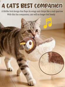 Cat Toys Big Flapping Wings Bird (No Flying) Chirping Bird Interactive Toy For Kitten Or Small Dogs Touch Activated, Rechargeable Bird Chirping Electronic Sound Pet Toy - Brown - View 2