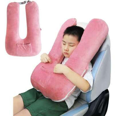 Travel Pillow For  & Adults, Car Pillow For Back Seat, Sleeping Support Cushion For Long Road Trips,  Carseat Pillow With Removable & Washable Cover, Pink,41411877
