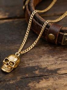 1 Piece Men's Punk Hip-Hop Style Fashion Long Skull Pendant Necklace, Unisex Wearable Necklace, Suitable For Daily Wear, Street Photography, And Holiday Gifting-A Fantastic Gift Necklace - necklace - View 3
