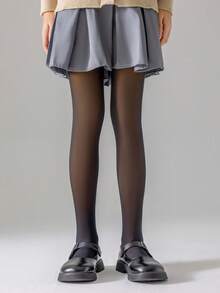 1 Pair Children's Warm Tights For Autumn/Winter, Girls' Black Opaque Thick Thermal Tights With Warm Lining, Suitable For Little Girls, Temperature Range -5°C To 10°C - Black - View 5