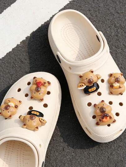 6pcs/Set Cartoon Capybara Shoe Charms, Suitable For All Seasons And Beach Shoes. Cute Cartoon Design, Minimalist And Fashionable, Multi-Purpose Shoe Accessories, DIY Shoe Decorations, Great Gift For Holidays And Daily Wear.