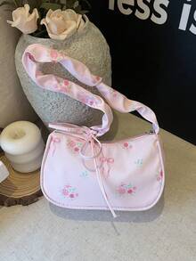 New Arrival Cute Sweet Butterfly Print Niche Fashion Versatile Underarm Shoulder Bag - Pink - View 10
