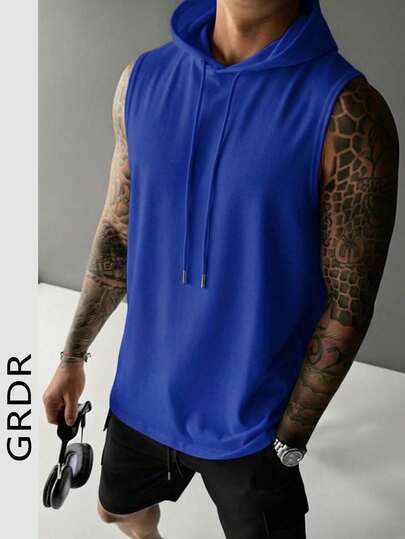  GRDR 男士夏季连帽纯色背心，休闲运动风，时尚简约，适合夏季运动穿着