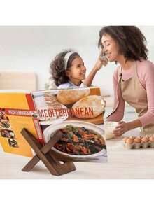 1 件手工抛光复古木质食谱架/平板电脑支架，农舍风格食谱架，适用于厨房台面和橱柜、家居装饰、书籍收纳、工作台 - 彩色 - 查看 5