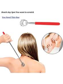 Adjustable Stainless Steel Back Scratcher With Rubber Handle, Suitable Gift For Mom, Dad, Wife, Husband, Adults & Teenagers, White Elephant Gift, Adult Prize, Back Massager - Multicolor - View 4