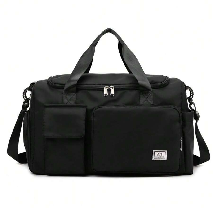 1 Stück Multifunktionale Tasche mit Mehreren Taschen, Einfarbig, mit Verstellbarem Schultergurt und Reißverschluss Hinten, Für Damen Gepäcktasche, passend für Urlaub, Reisen, Sport, rosa Tasche für Schule, Schul-Zubehör, Schulsachen - Schwarz - Übersicht 1