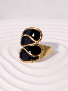 1枚复古法式风格个性化壁龛设计优雅镀金不锈钢不对称几何开口戒指，适合女士日常、派对和约会佩戴。 - 開口戒 - 查看 5