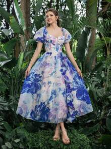 Faeriesty 优雅的镶钻领口正式礼服，搭配挺括的紧身胸衣，奢华精致的设计，适合正式晚宴、婚礼宾客着装、新娘写真、红毯活动、奢华盛会以及春季度假派对等场合。 - 藍色 - 查看 6