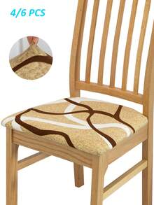 4pcs/6pcs Fiber Fabric Elastic Chair Cushion Covers, Geometric Print Pattern, Fashionable, Suitable For Home And Office Use, Chair Seat Cushion Covers - Multicolor - View 1