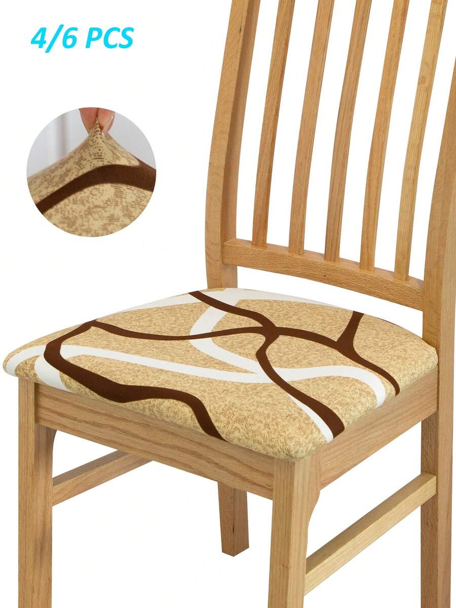 4pcs/6pcs Fiber Fabric Elastic Chair Cushion Covers, Geometric Print Pattern, Fashionable, Suitable For Home And Office Use, Chair Seat Cushion Covers - Multicolor - View 1