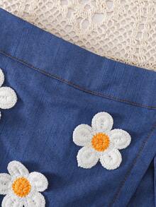 Chatreadl Bộ áo vest thời trang cho bé gái, họa tiết hoa 3D, quần váy denim xanh dương, trang phục bé gái, áo khoác ngoài thoải mái, phối đồ dễ thương, quần áo thời trang cho bé gái. - Màu Cam cháy - Xem 7