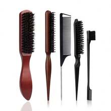 5pcs Hair Brush Set, Including Slicked Back Hair Brush, Edge Control Brush, Detangling Brush, For Natural Hair And Wigs Frizz Control And Smooth Distribution - Multicolor - View 14