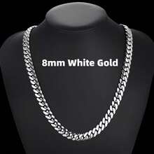1PC Men's Luxury Cuban Link Chain Necklace 8-22mm Iced Out Miami Style Hip Hop Jewelry  Silver Plated Stainless Steel Bling  Unisex Jewelry As Party & Gift & Stage Show - 8毫米/0.31英寸 - 查看 20