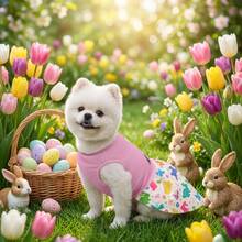 1 pieza Vestido de mascota con estampado de conejo de Pascua, adecuado para perros pequeños/medianos, gatos, disfraz de fiesta de Pascua - Rosa - Ver 7