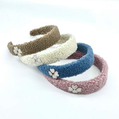 闪亮水钻爱心装饰毛绒发箍