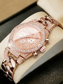 1pc XSVO Men's Full Steel Fully Iced-Out Multifunctional Chronograph Quartz Watch, Luxury Sparkling Party Exclusive - one-size - View 6