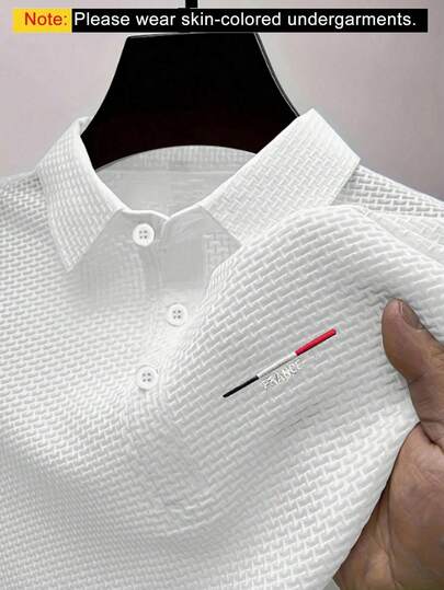 1pc Embroidered Pattern Business Casual Plus Size Men's Polo Shirt, Comfortable Fabric Suitable For Golf, Tennis, Outdoor Travel, Leisure, Great Gift For Men