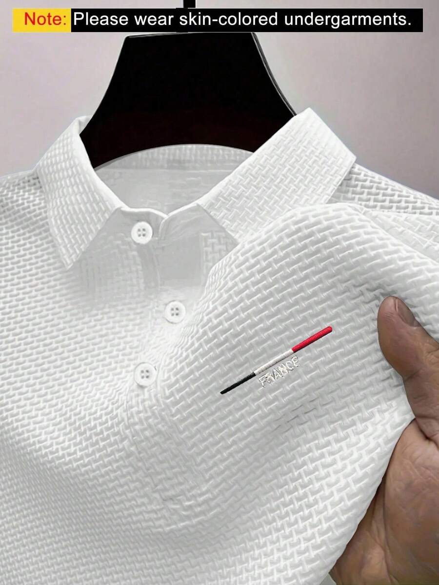 1件精緻刺繡圖案商務休閒男士大尺碼POLO衫，微透面料，適合高爾夫或網球運動、戶外旅行、居家休閒，送給男士的禮物