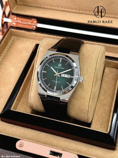  Pablo Raez 1pc Original Men's Watch Charming Stainless Steel Man Wristwatch Fashion Business Calendar & Week Display Luxury Famous Brand New AAA Quality Functional Watches Black Leather Bracelet