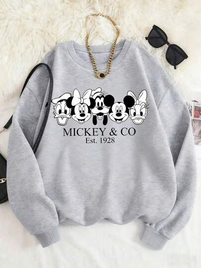  New Arrival! Disney Officially Licensed Unisex Kids' Gray Sweatshirt (Ages 1-14) | Mickey & Co. Graphic Print, 100% Polyester, Ultra Comfortable & Super Soft, Stylish Relaxed Fit, Eye-Catching, Gets Lots Of Compliments, Daily Versatile, Commute Essential, Limited Edition Disney Design, Perfect For Fall/Winter Casual & Family Outings, Express Delivery