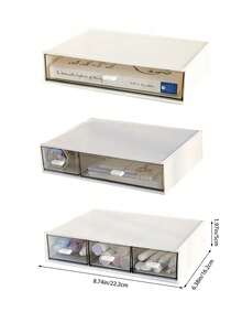 1 pieza Caja de almacenamiento de escritorio de oficina apilable con cajón - Caja de almacenamiento transparente para artículos de papelería, cosméticos y joyas - Estante organizador de suministros de oficina ajustable a prueba de polvo, organizador de escritorio de plástico con cajón para maquillaje, combinable libremente - caja de almacenamiento - Ver 14