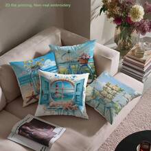 MEMNUN 4pcs Watercolor Lighthouse Beach Bicycle Print Pillow Covers [No Pillow Insert], 17.7*17.7in(45*45cm)/19.69*19.69in(50*50cm)/15.75*15.75in(40*40cm), [Single-Sided Printing] Summer Relaxing Fresh Ocean Style Throw Pillow Cases For Sofa, Bed, Living Room, Bedroom, Car, Office, Hotel Decor, Perfect Gift For Family And Friends, All Seasons - Multicolor - View 8