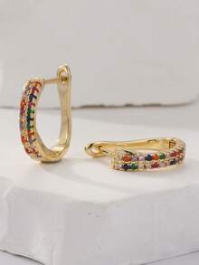 Exquisite Small Copper Alloy Multi-Color Synthetic Cubic Zirconia Earrings, Suitable For Women Fashion, Multi-Color Synthetic Cubic Zirconia Inlaid Earrings, Suitable For Casual, Party - Colorful - View 5