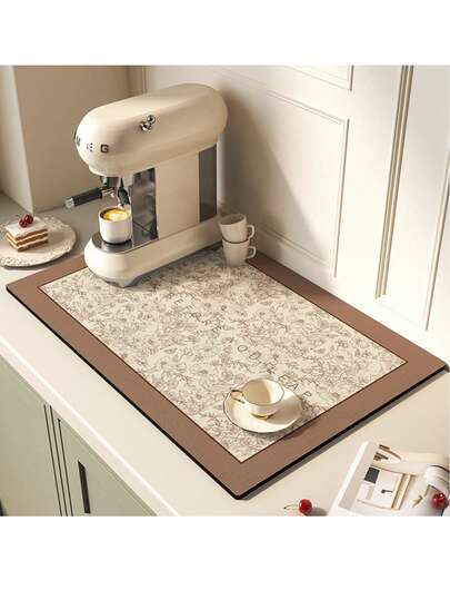 1pc Anti-Slip Absorbent Mat - Quick Drying Material, Effectively Hides Stains. Can Be Used As Coffee Machine Mat, Kitchen Counter Protector, Dish Drying Mat, And Bar Accessory.
