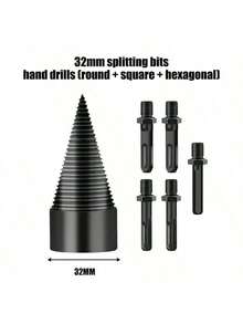 Wood Splitter Screw Cone, 32 + 42 Mm Split Wood Cone, Wood Splitter Drill, Firewood Splitter Drill With 5 Drilling Handles, Home Wood Splitter, Drill Precise & Fast Splitter For Wood Cone Splitter - A - View 3
